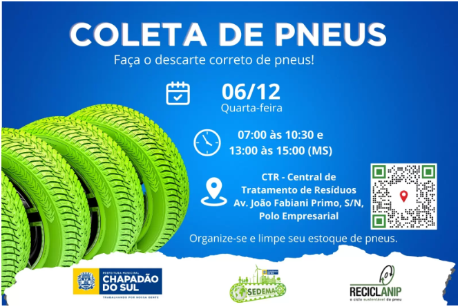 Imagem de compartilhamento para o artigo Coleta de Pneus inservíveis acontece na próxima quarta-feira em Chapadão do Sul da MS Todo dia